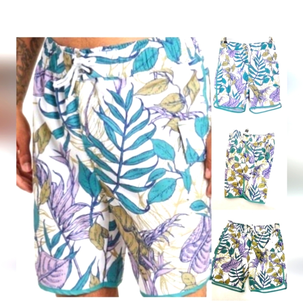 Sovereign Code NWT  Botanical/Ecru JoyrideTropical Drawstring SwimTrunks
